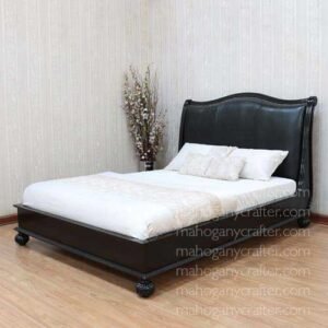 Safari Bed With Low Footboard black painted and Leather Upholstery King Size