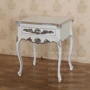1 Drawer French Bedside in Painted White With Silver 66x46x74cm