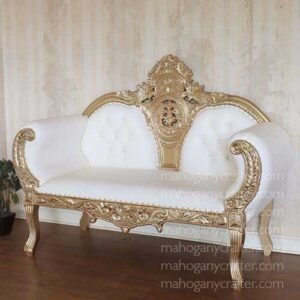 Hamisi-2 - Gold With White Faux Leather 180.5x77x140.5cm