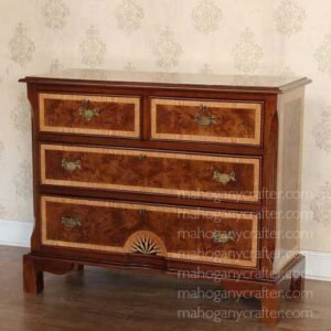 English Starburst Chest in Mappa Burl with Oak Border 117x44,5x89cm