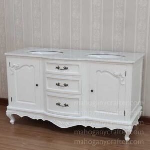Louis Vanity Cabinet Double Sink Antique White 150x65x86cm
